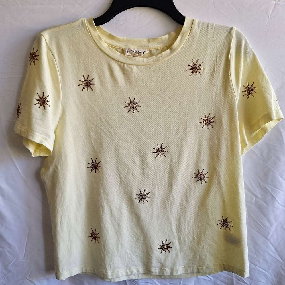 Jeweled Sunshine Short-Sleeve Crop Tee - Light Yellow